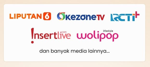 Logo media yang meliput: Liputan6, Okezone TV, RCTI+, Insertlive, Wolipop