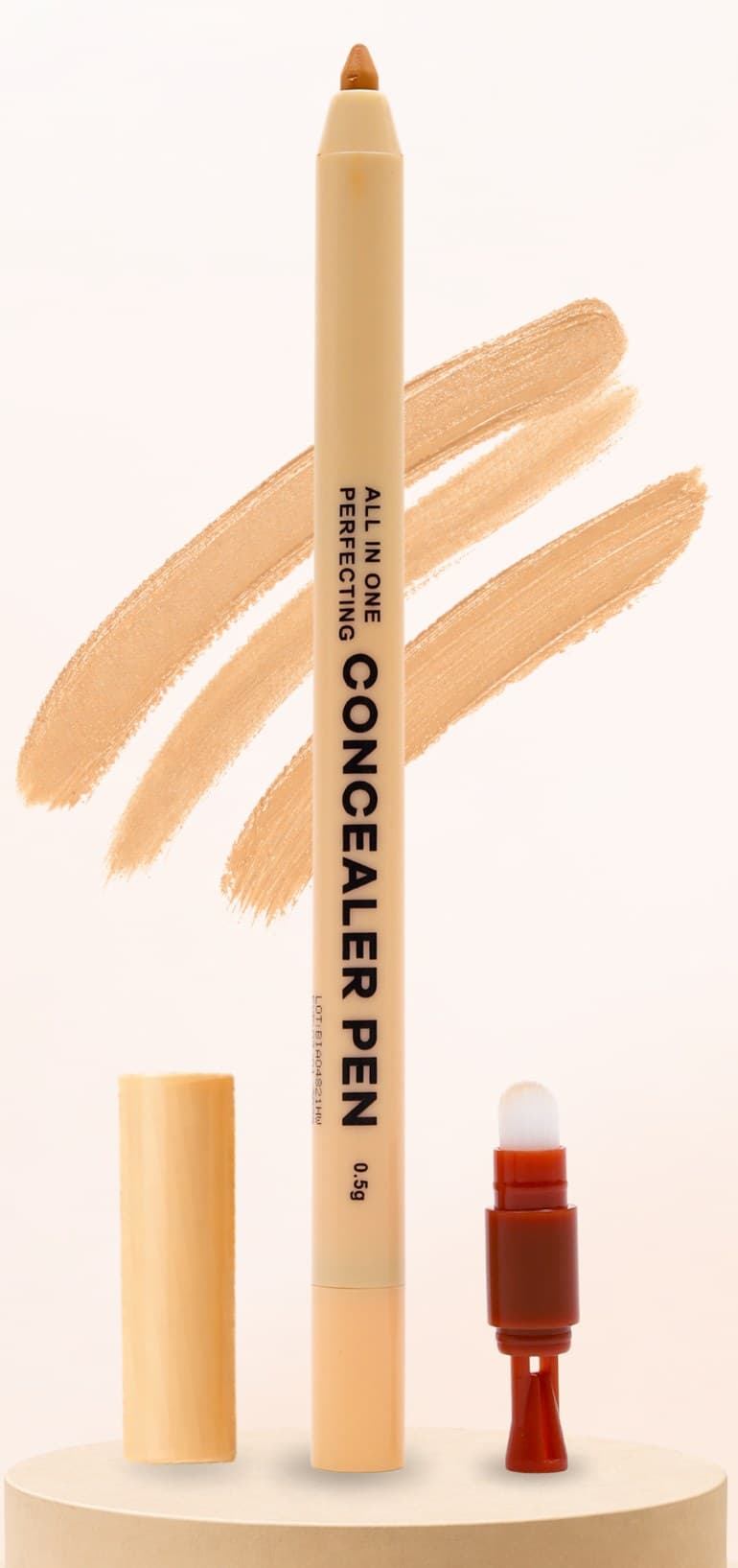 browie All-In-One Perfecting Concealer Pen dengan ujung runcing, serutan, dan kuas blend