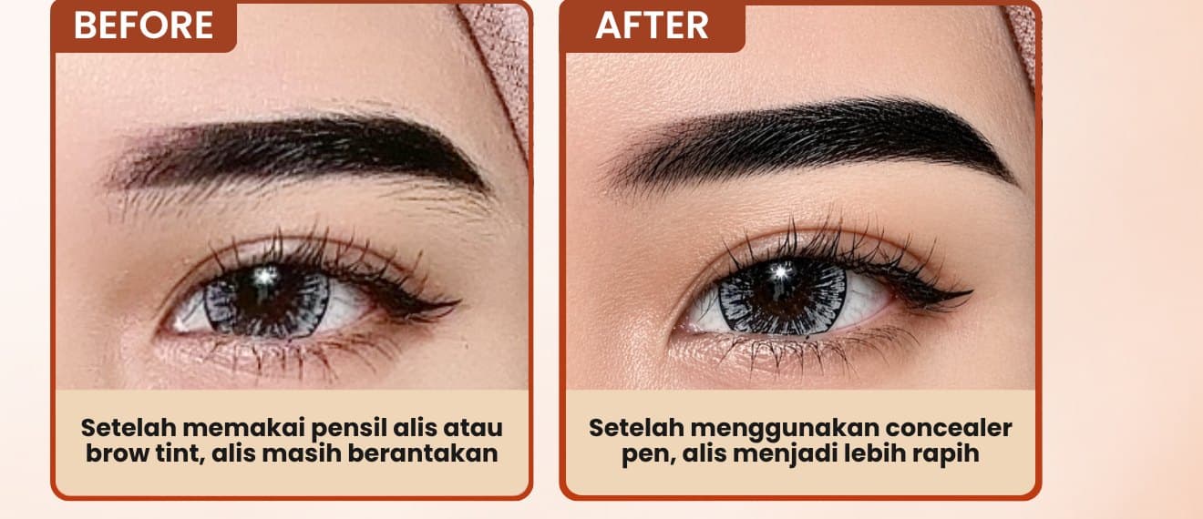 Perbandingan alis sebelum dan sesudah dirapikan pakai browie concealer pen
