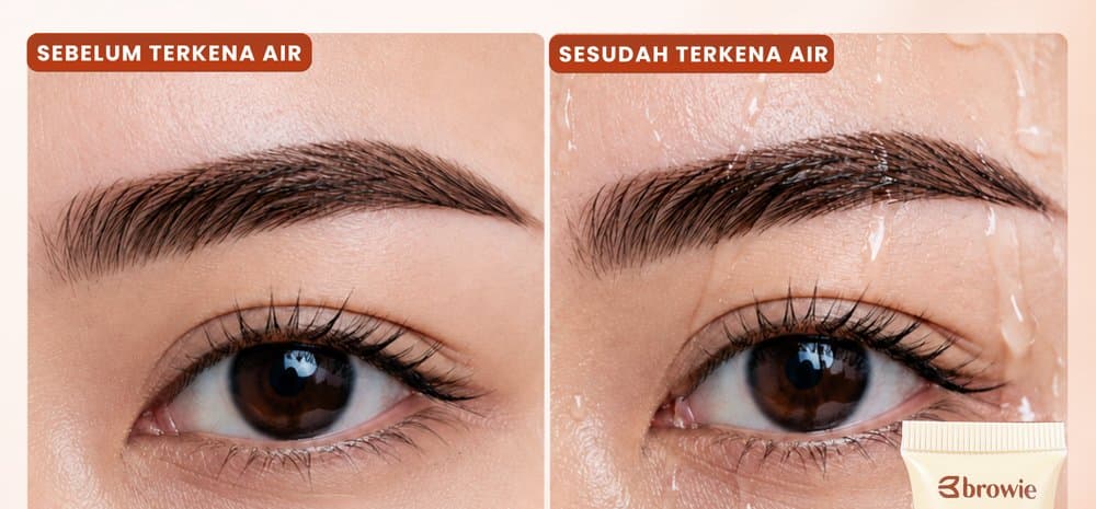 Alis browie sebelum dan sesudah terkena air, pigmen tetap menempel